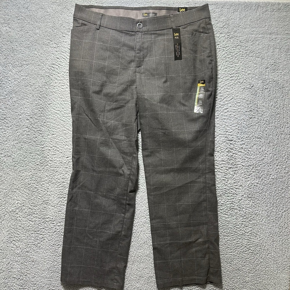 Lee Plus Flex Motion Trouser Pant‎ Heather Grey Windowpane Plaid Size 18w Petite